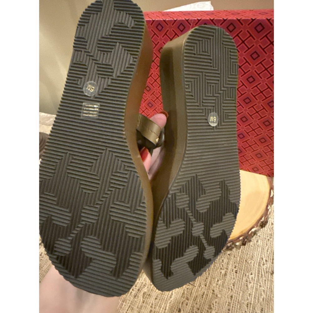 NEW TORY BURCH MILLER WEDGE 25mm BROWN LEATHER SANDALS 6M - Picture 10 of 10